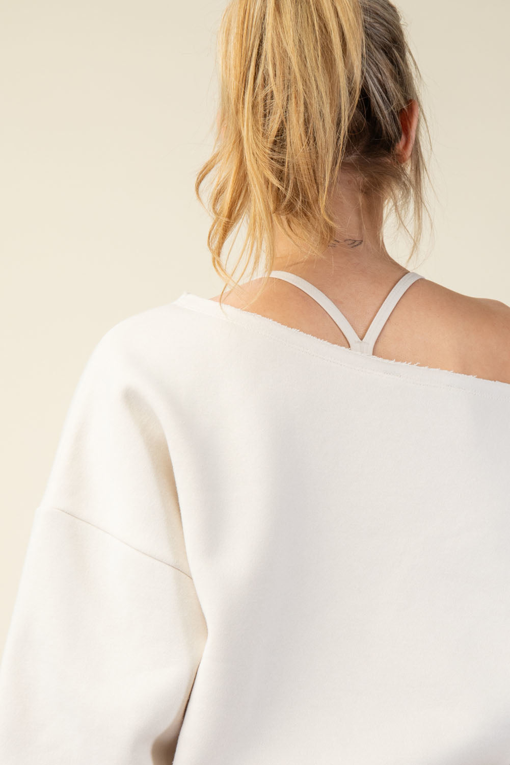 FRENCH TERRY FLEECE OFF SHOULDER SWEATSHIRT