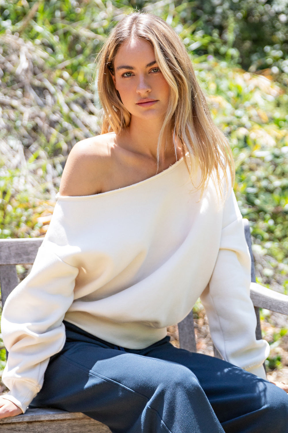 FRENCH TERRY FLEECE OFF SHOULDER SWEATSHIRT