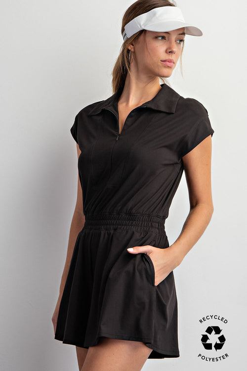 BUTTER SHORT SLEEVE QUARTER ZIP ROMPER