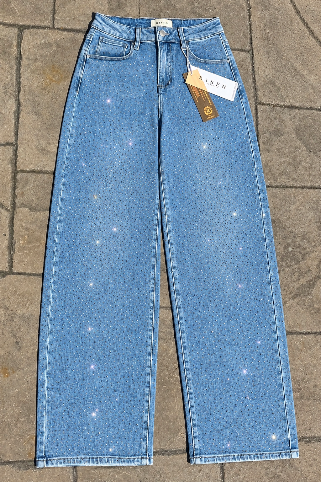 RISEN Midnight Shine Starburst Rhinestone Studded JEANS