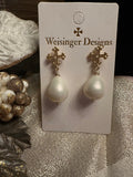 Weisinger Designs Pearl cross earrings, post