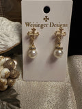 Weisinger Designs pearl, crystal, cross post earrings