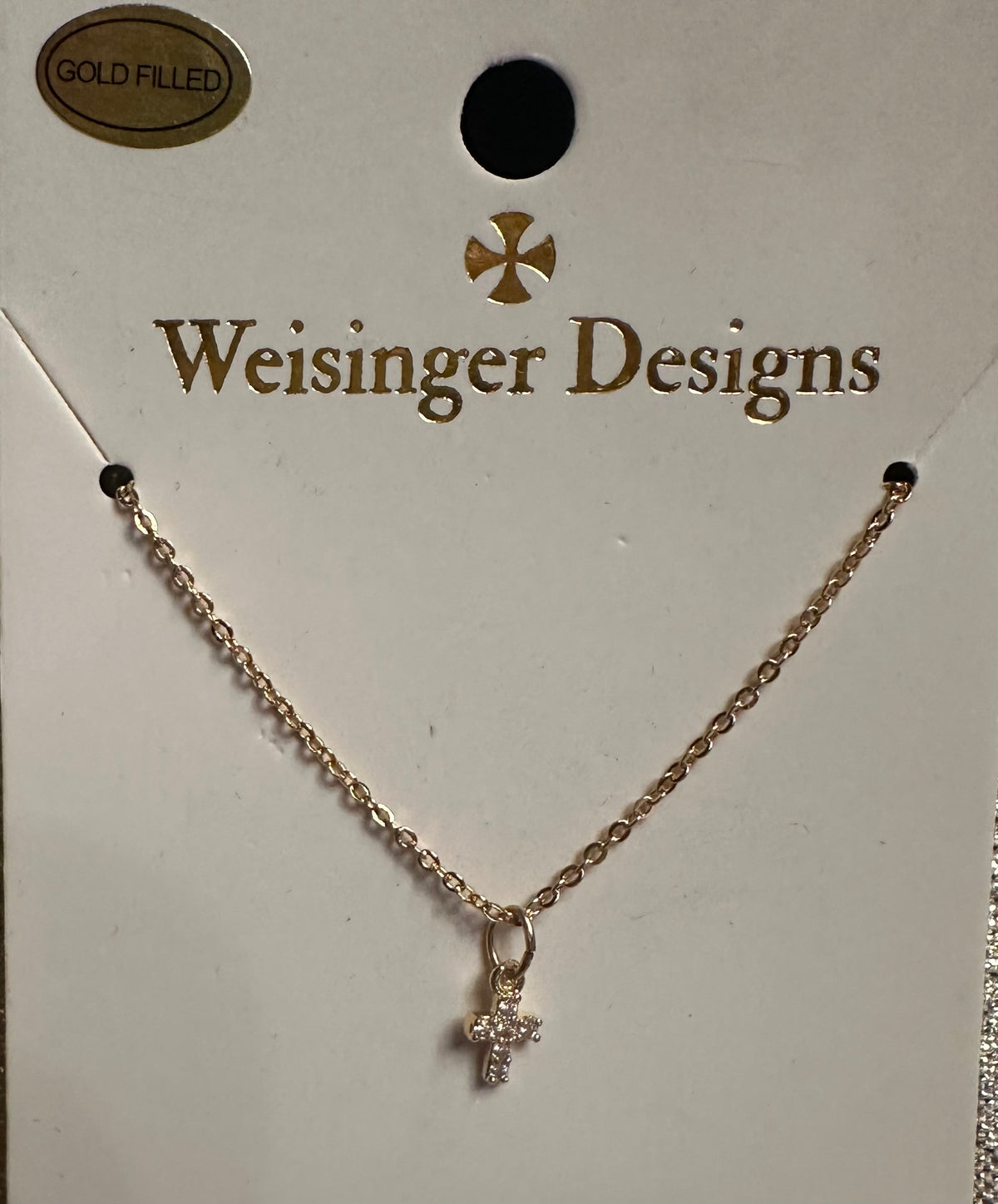 Weisinger Designs Cross crystal gold necklace